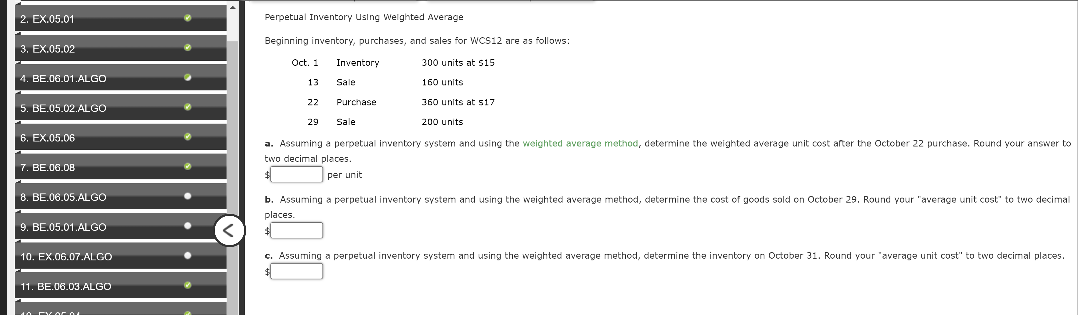 Solved Perpetual Inventory Using Weighted Average Beginning | Chegg.com