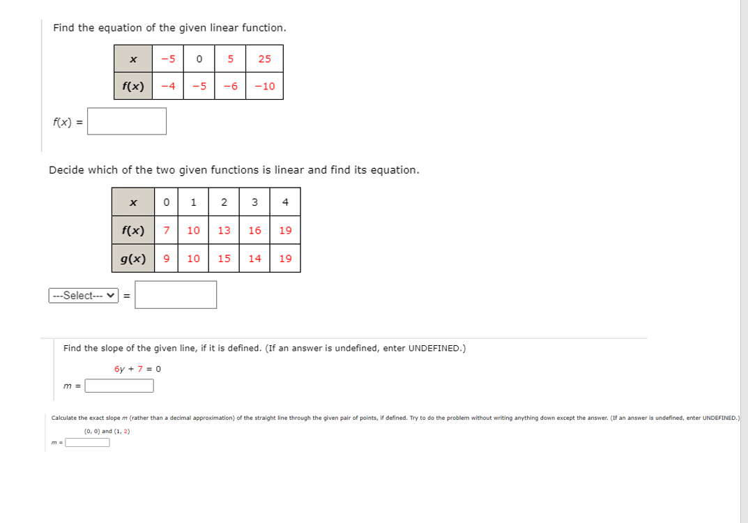 Solved Find the equation of the given linear function. -5 0 | Chegg.com