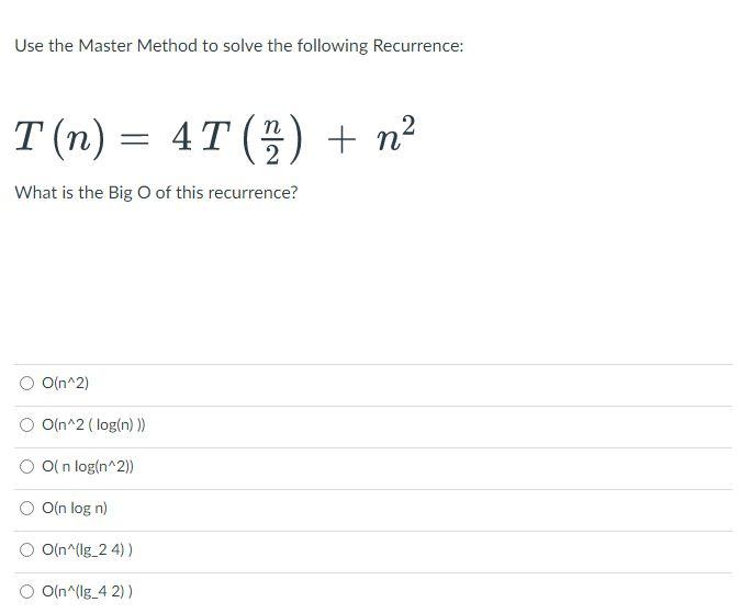 Solved Use The Master Method To Solve The Following | Chegg.com