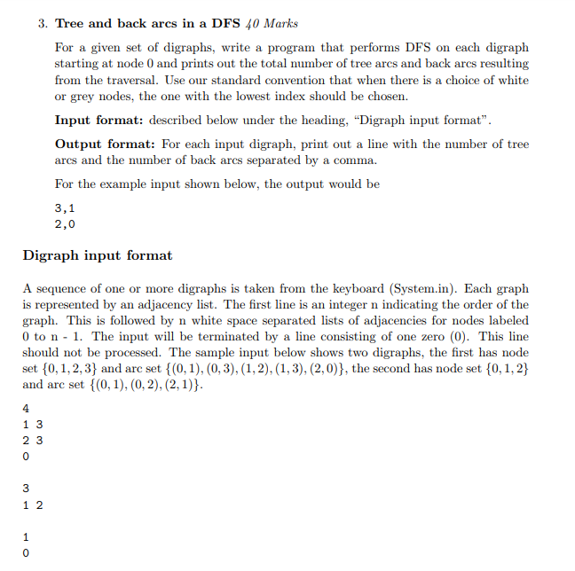 use python do tree and back arcs DFS and input | Chegg.com