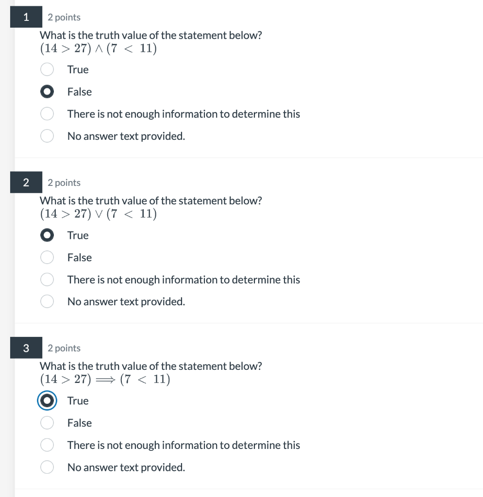 Solved What is the truth value of the statement below? | Chegg.com