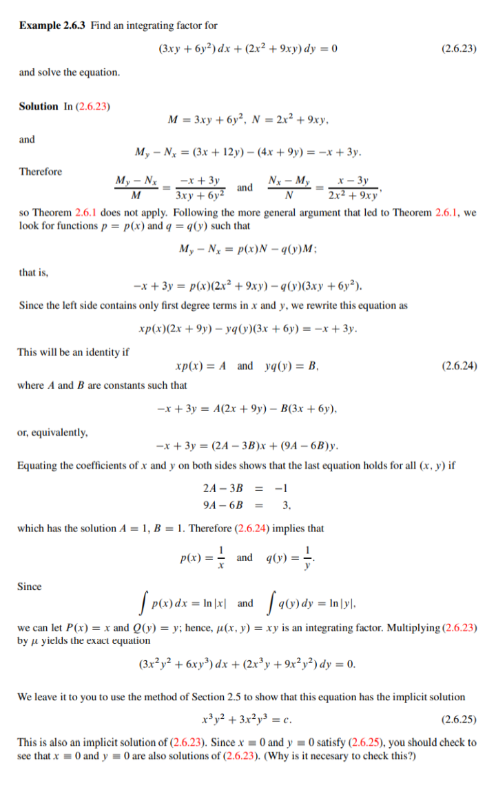 Solved Example 2 6 3 Find An Integrating Factor For 3xy Chegg Com