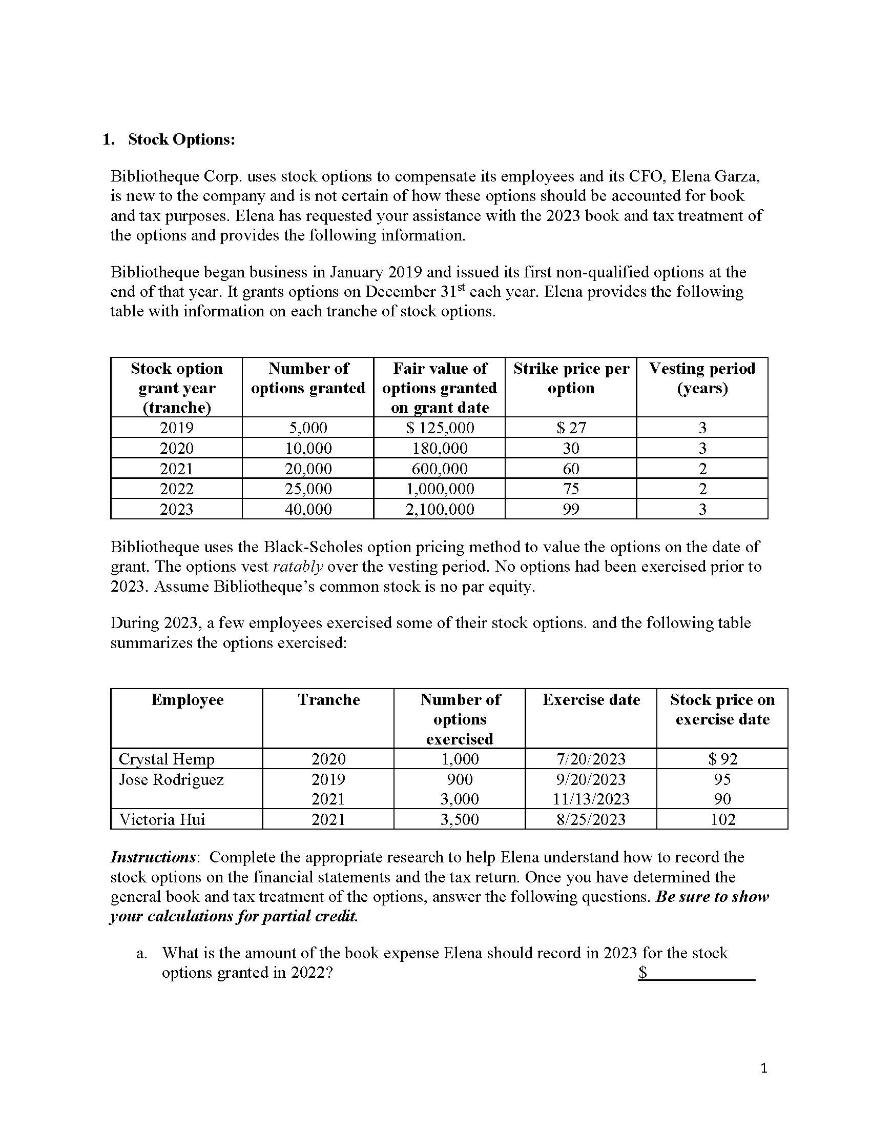 Stock Option A.)What is thetotal stock option