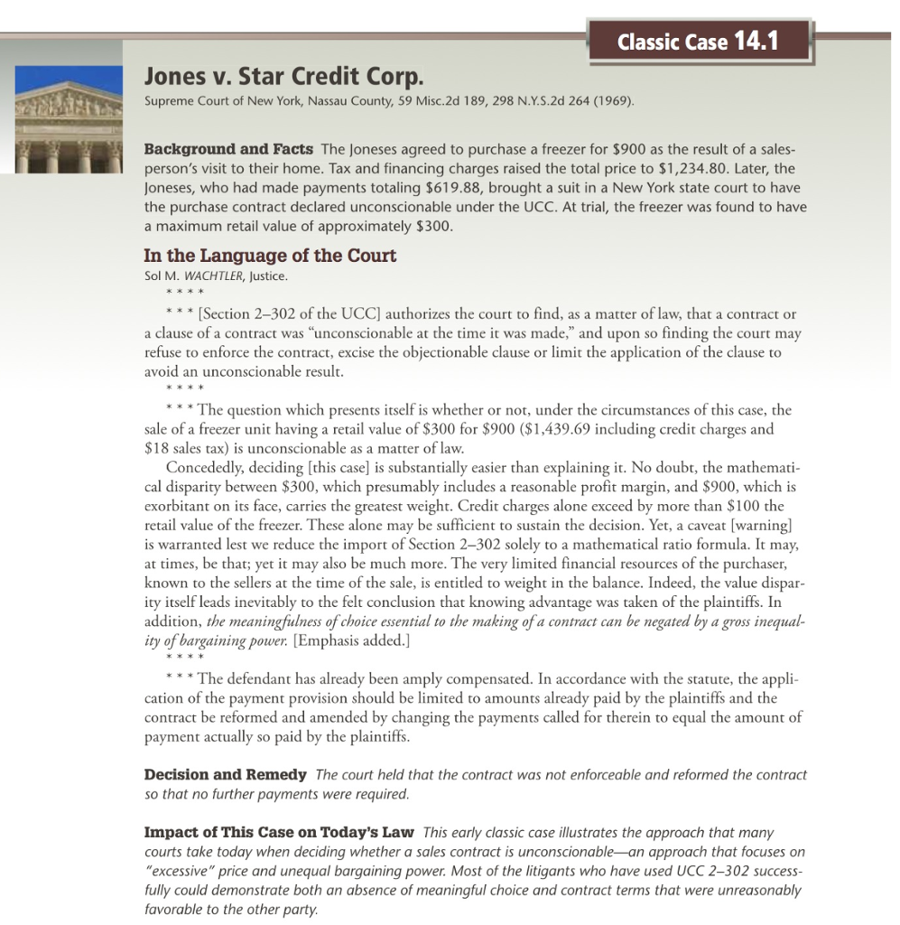 Solved Classic Case 14.1 Jones v. Star Credit Corp Supreme | Chegg.com
