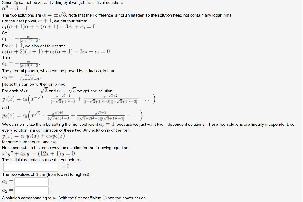 Solved (1 point) Frobenius' method: finding solutions as | Chegg.com