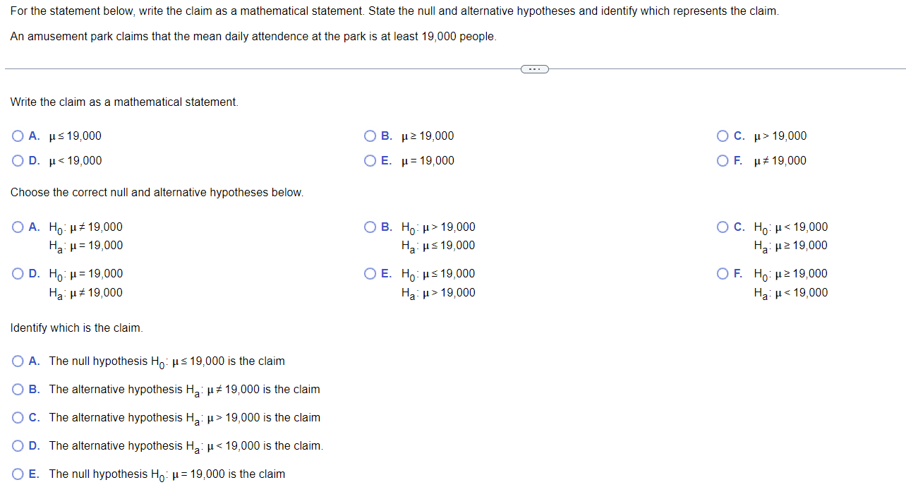 Solved For the statement below, write the claim as a | Chegg.com