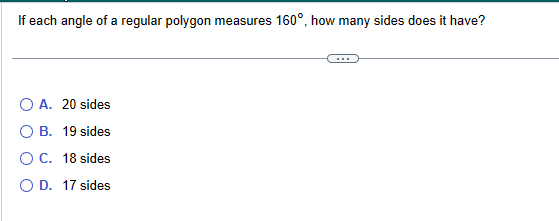 Solved If each angle of a regular polygon measures 160∘, how | Chegg.com