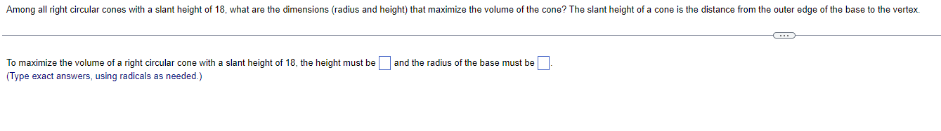 Solved To maximize the volume of a right circular cone with | Chegg.com