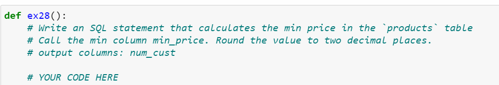 Solved customers table def ex26(): # Write an SQL statement | Chegg.com