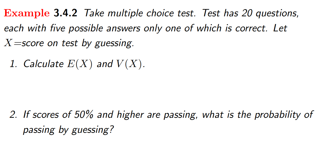 Solved Example 3.4.2 Take multiple choice test. Test has 20 | Chegg.com