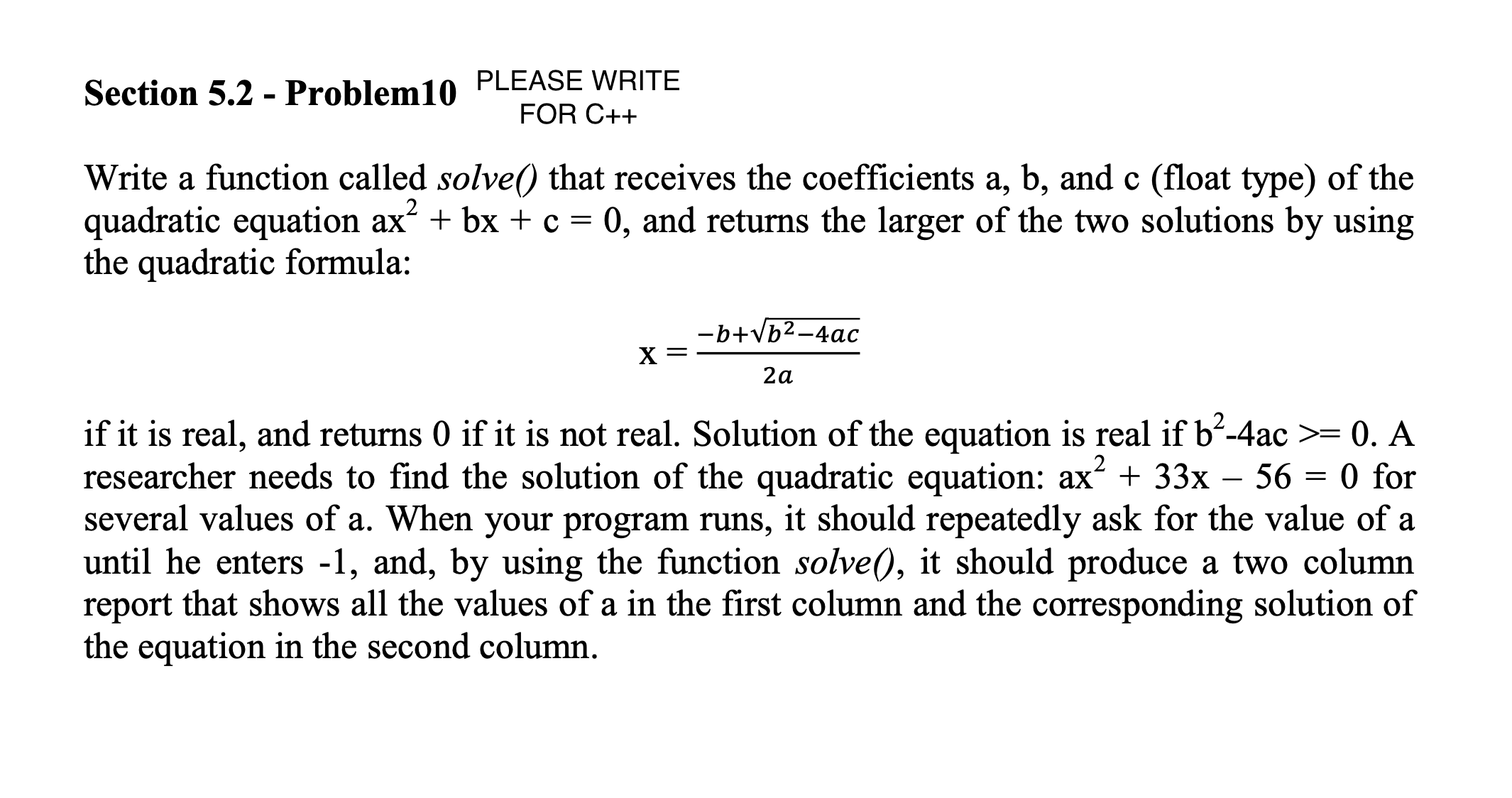 Solved Write a function called solve() that receives the | Chegg.com