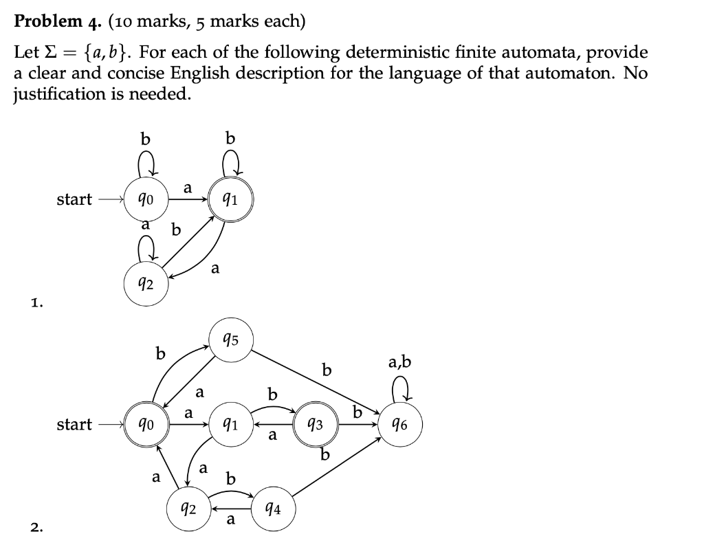 Solved Problem 4. (10 marks, 5 marks each) Let Σ={a,b}. For | Chegg.com