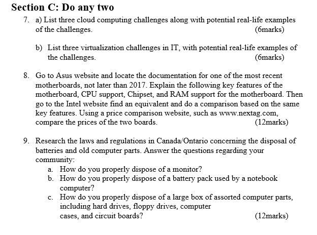 Solved Section C: Do any two 7. a) List three cloud | Chegg.com