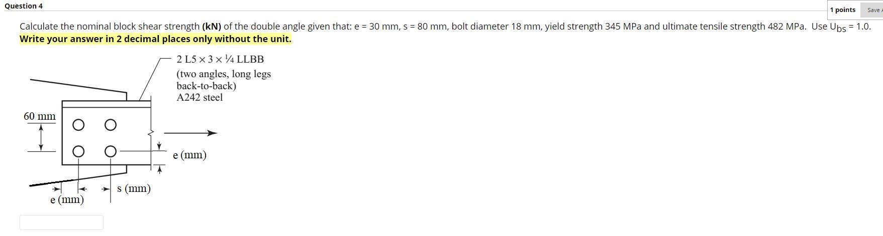 Solved Save Question 4 1 Points Calculate The Nominal Block | Chegg.com