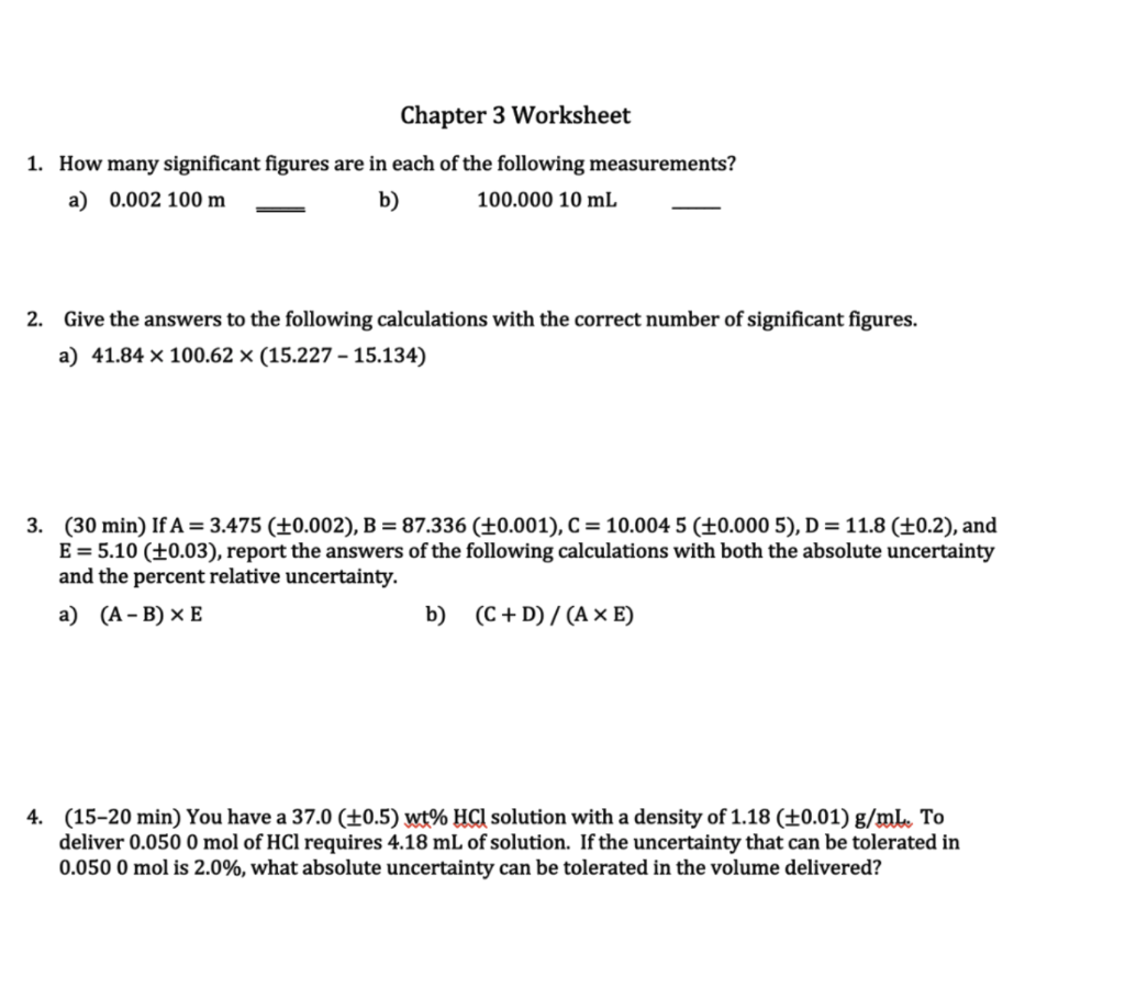Solved Chapter 221 Worksheet 21. How many significant figures  Chegg.com Within Density Calculations Worksheet 1