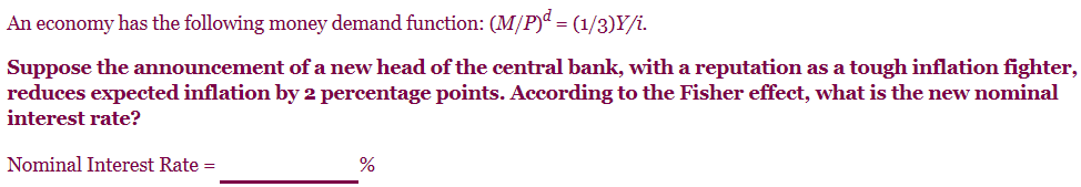 Solved An Economy Has The Following Money Demand Function: | Chegg.com