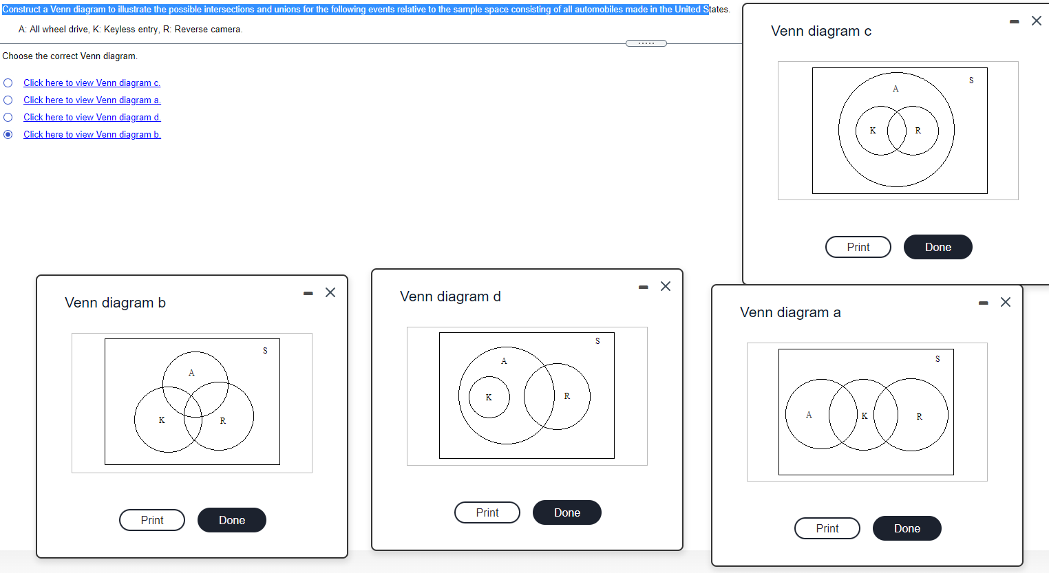 Solved Construct A Venn Diagram To Illustrate The Possible | Chegg.com