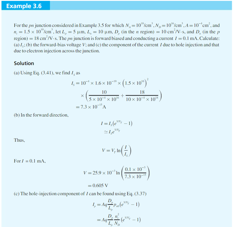 Solved 3.13 For the pn junction considered in Examples 3.5 | Chegg.com