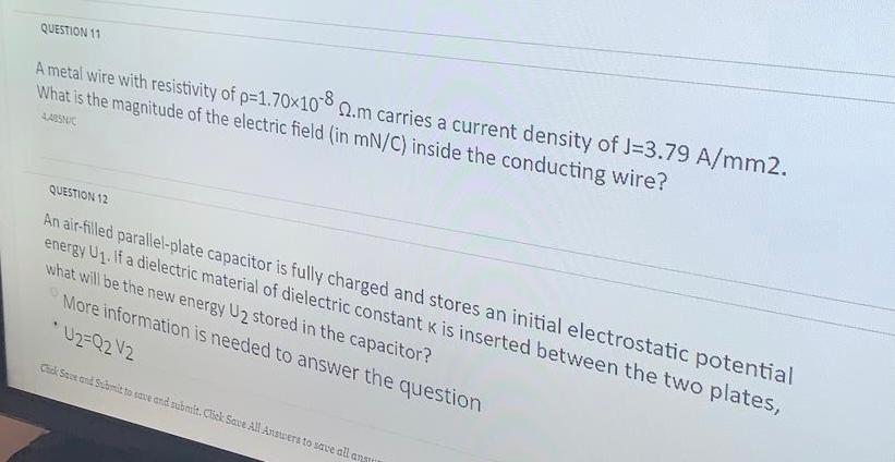 Solved QUESTION 11 A metal wire with resistivity of | Chegg.com