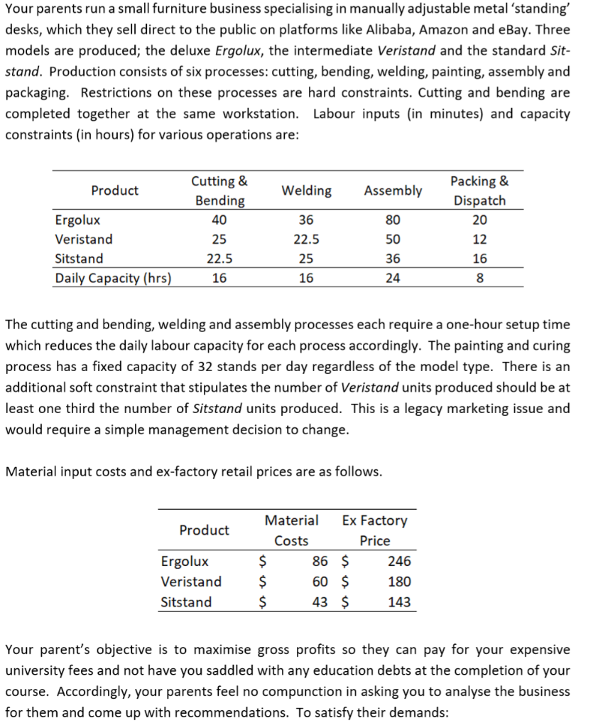 Your parents run a small furniture business