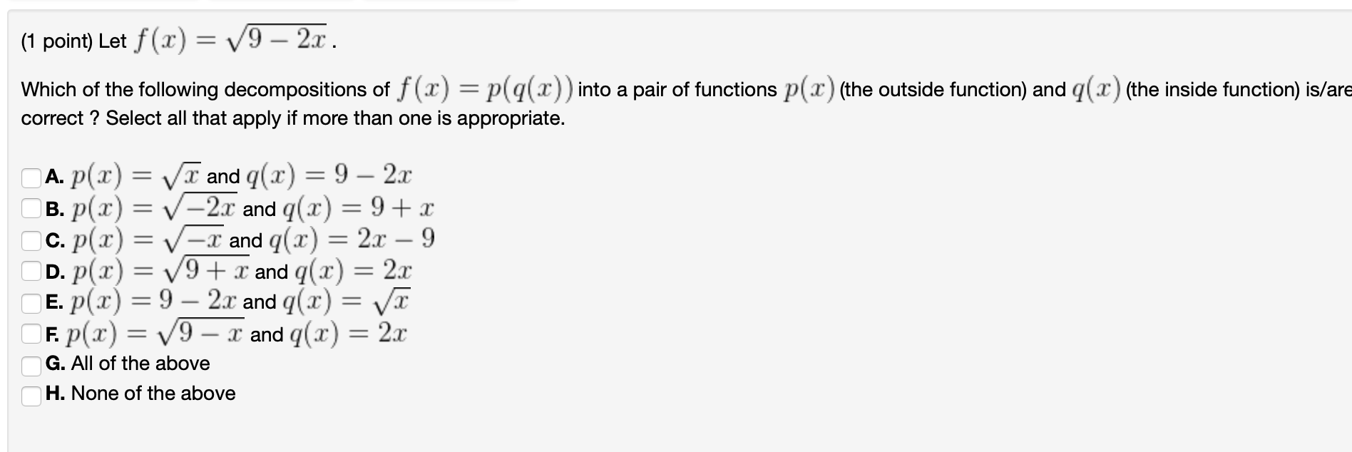 Solved 1 Point Let F X 9 2r Which Of The Followin Chegg Com