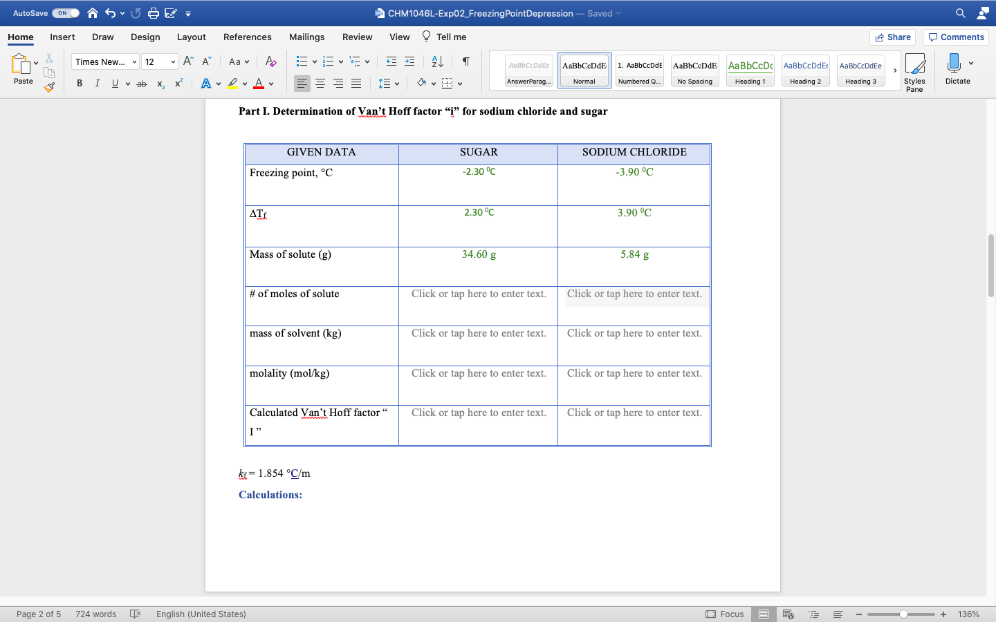 Solved Autosave On W Chm1046l Exp02 Freezing Pointdepress Chegg Com