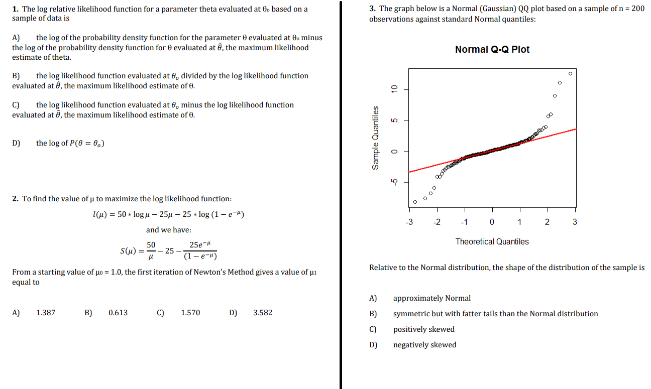 Solved 1. The log relative likelihood function for a | Chegg.com