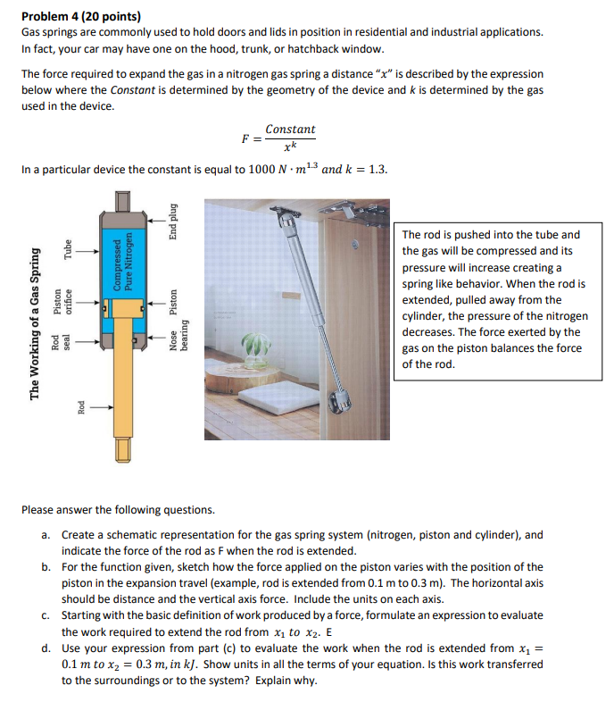 Solved Problem 4 ( 20 points) Gas springs are commonly used