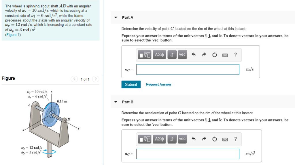 Solved Part A The wheel is spinning about shaft AB with an | Chegg.com