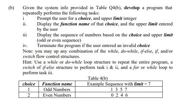 Solved (b) Given the system info provided in Table Q4(b), | Chegg.com