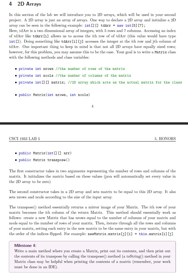 Solved 4 2D Arrays In this section of the lab we will | Chegg.com