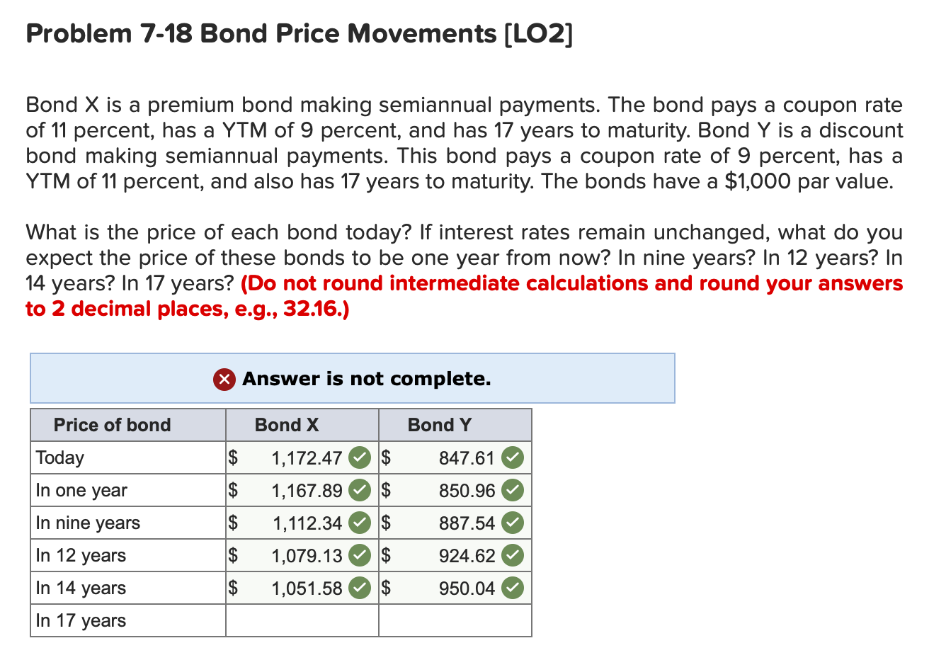 Solved Problem 718 Bond Price Movements [LO2] Bond X is a