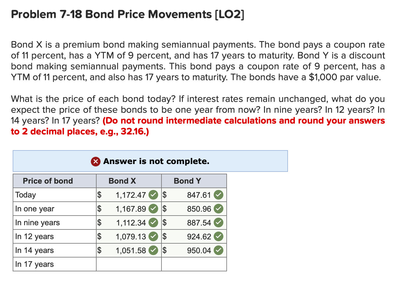 Solved Problem 7-18 Bond Price Movements [LO2] Bond X is a