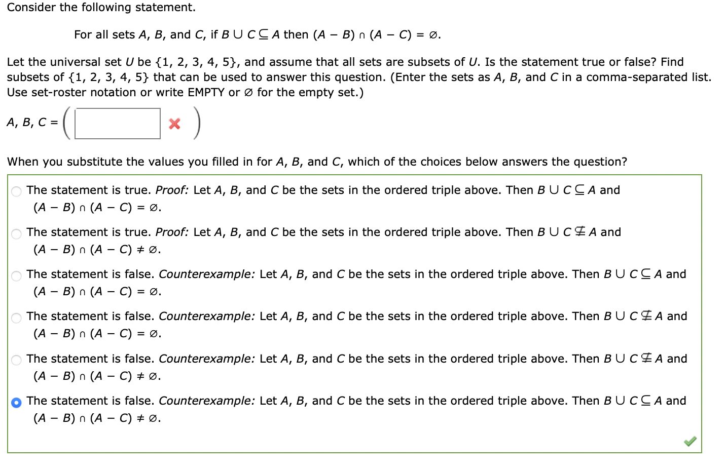 Solved Consider The Following Statement. For All Sets A, B, | Chegg.com