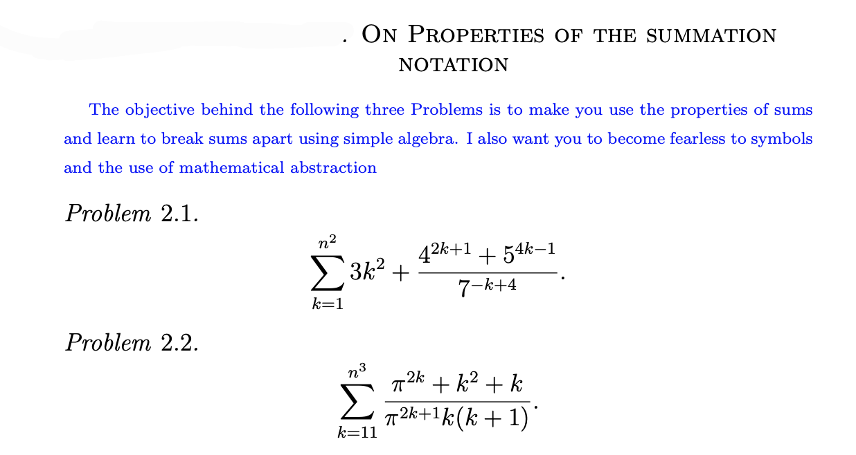 Solved ON PROPERTIES OF THE SUMMATION NOTATION The objective | Chegg.com