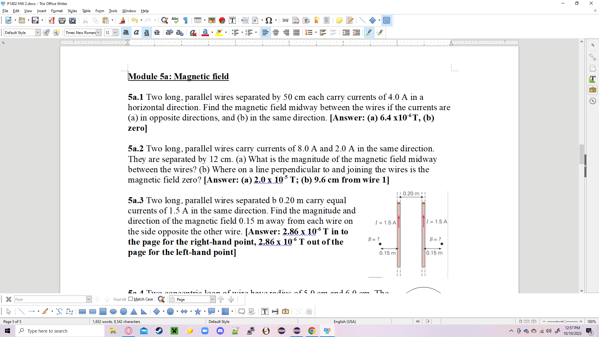 Solved 5a.1 Two long, parallel wires separated by 50 cm each