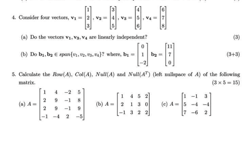 Solved 4. Consider four vectors, | Chegg.com