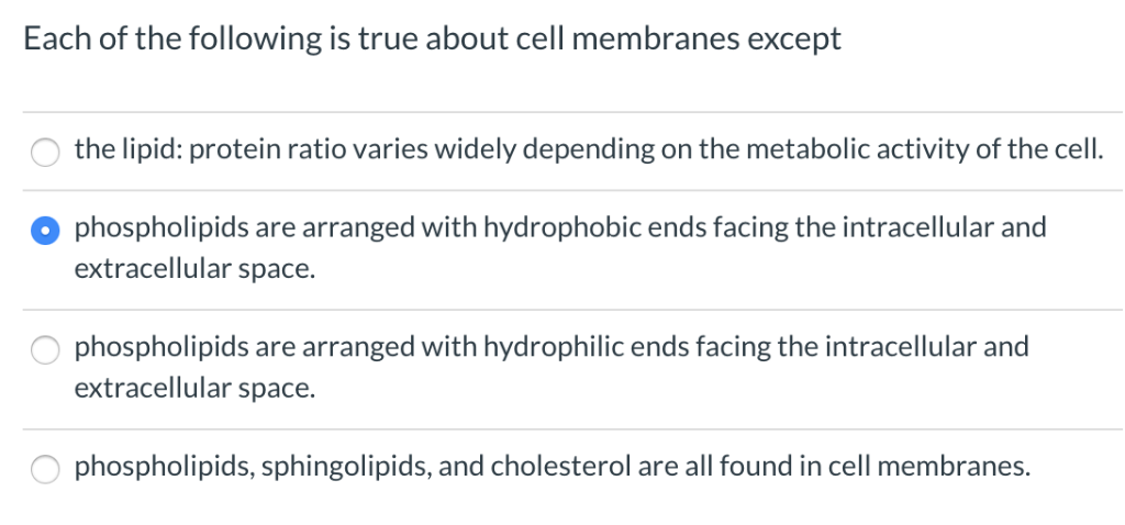 Solved Each of the following is true about cell membranes | Chegg.com