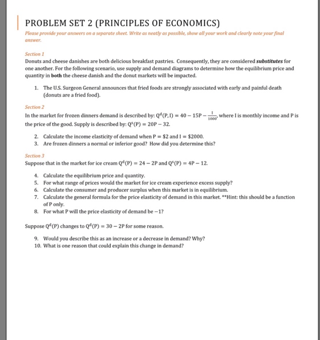 Solved PROBLEM SET 2 (PRINCIPLES OF ECONOMICS) Please | Chegg.com