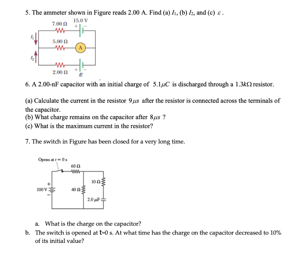 Solved 5 The Ammeter Shown In Figure Reads 2 00 A Find A Chegg Com