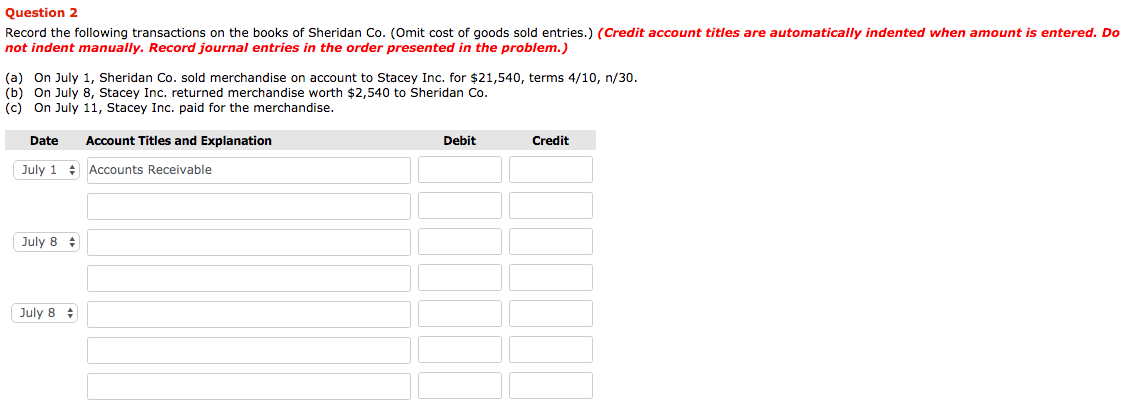 Solved Question 2 Record the following transactions on the | Chegg.com