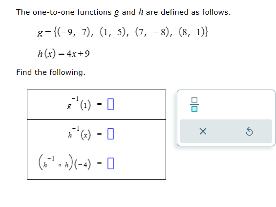 Solved The one-to-one functions g and h are defined as | Chegg.com