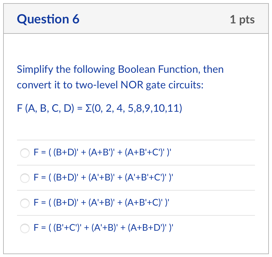 Solved Simplify The Following Boolean Function, Then Convert | Chegg.com