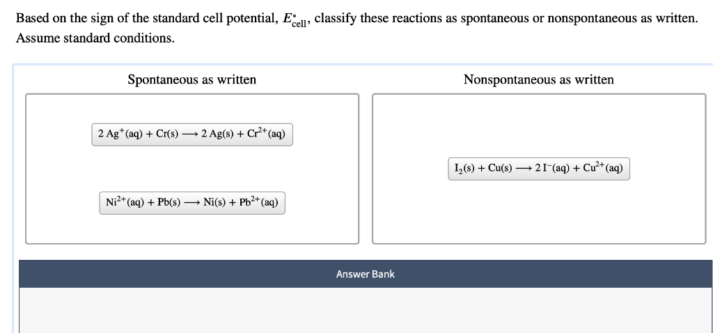 Based On The Sign Of The Standard Cell Potential