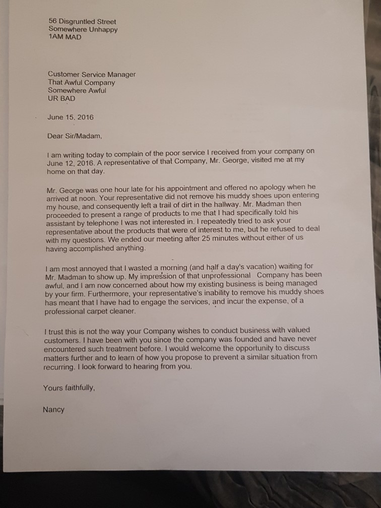 sample complaint letter against boss