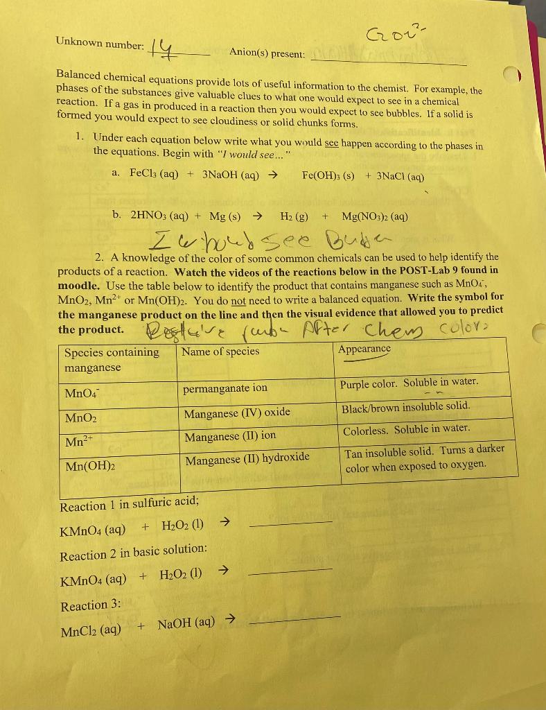 Solved Lab 9 Qualitative Analysis of Anions Part I