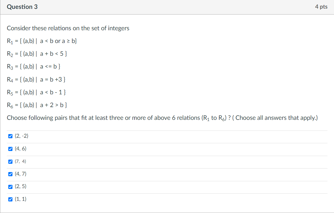 Solved Question 3 4 pts Consider these relations on the set | Chegg.com