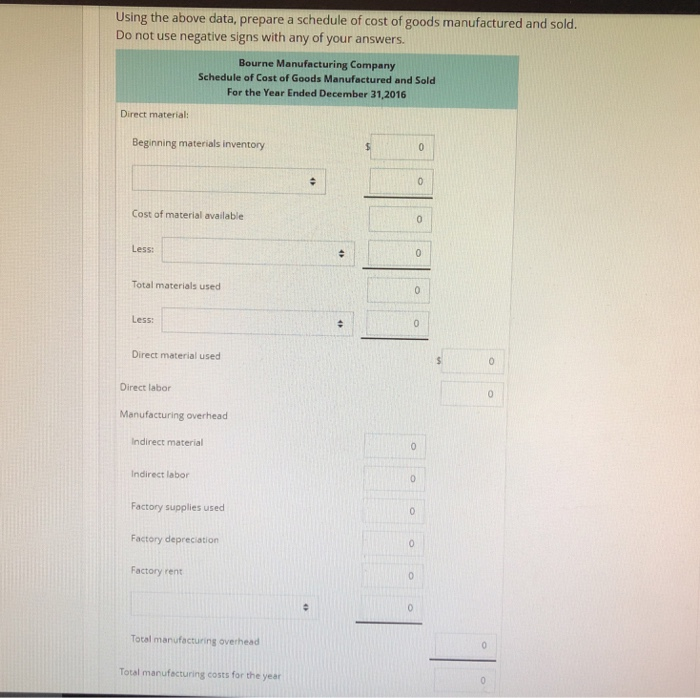 Solved Schedule Cost Goods Manufactured Sold Following Amounts Available 2016 Bourne 4633