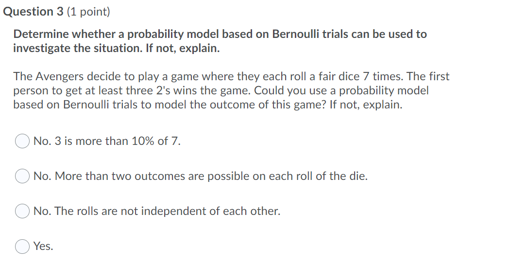Solved Question 3 (1 point) Determine whether a probability | Chegg.com