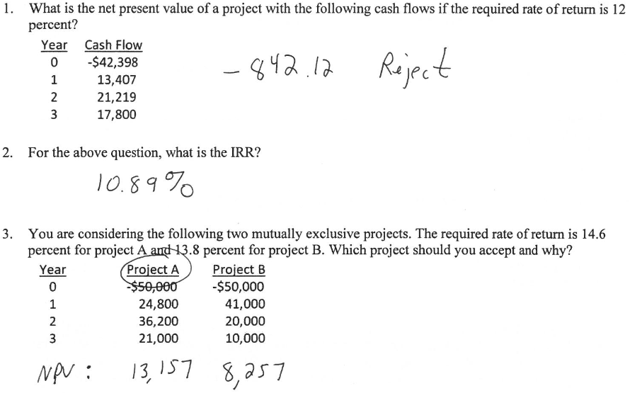 Solved 1 What Is The Net Present Value Of A Project With 0565